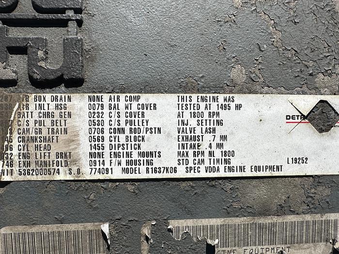 Used Used MTU 16V2000 Diesel Generator, 17,596 Hrs, 1000 KW