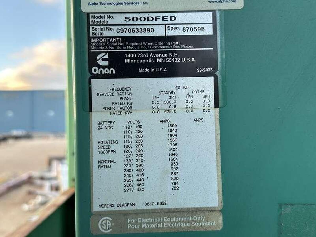 Used Used Cummins DFED KTA19-G4 Diesel Generator, 95 Hrs 500 kW