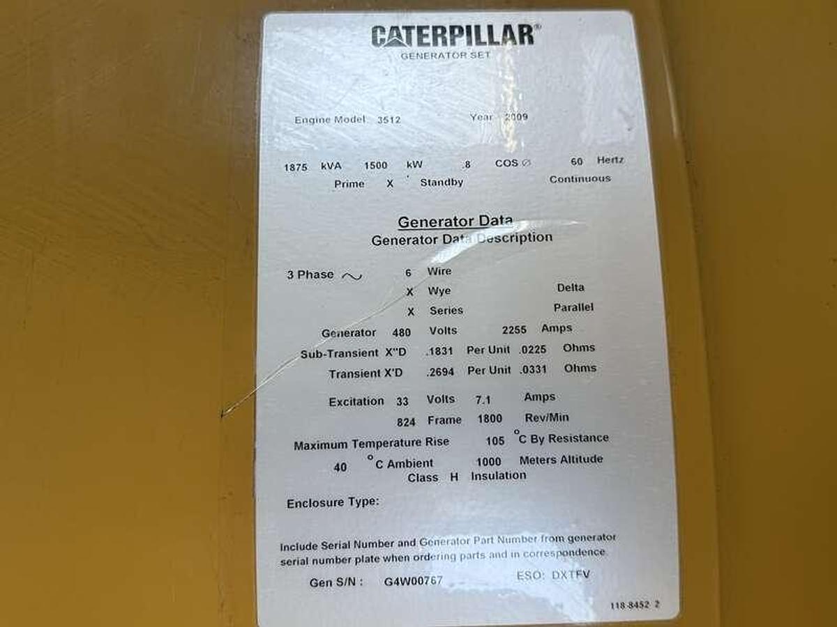 Used Used Caterpillar 3512C Diesel Generator, 591 Hrs, EPA Tier 2 1500 kW