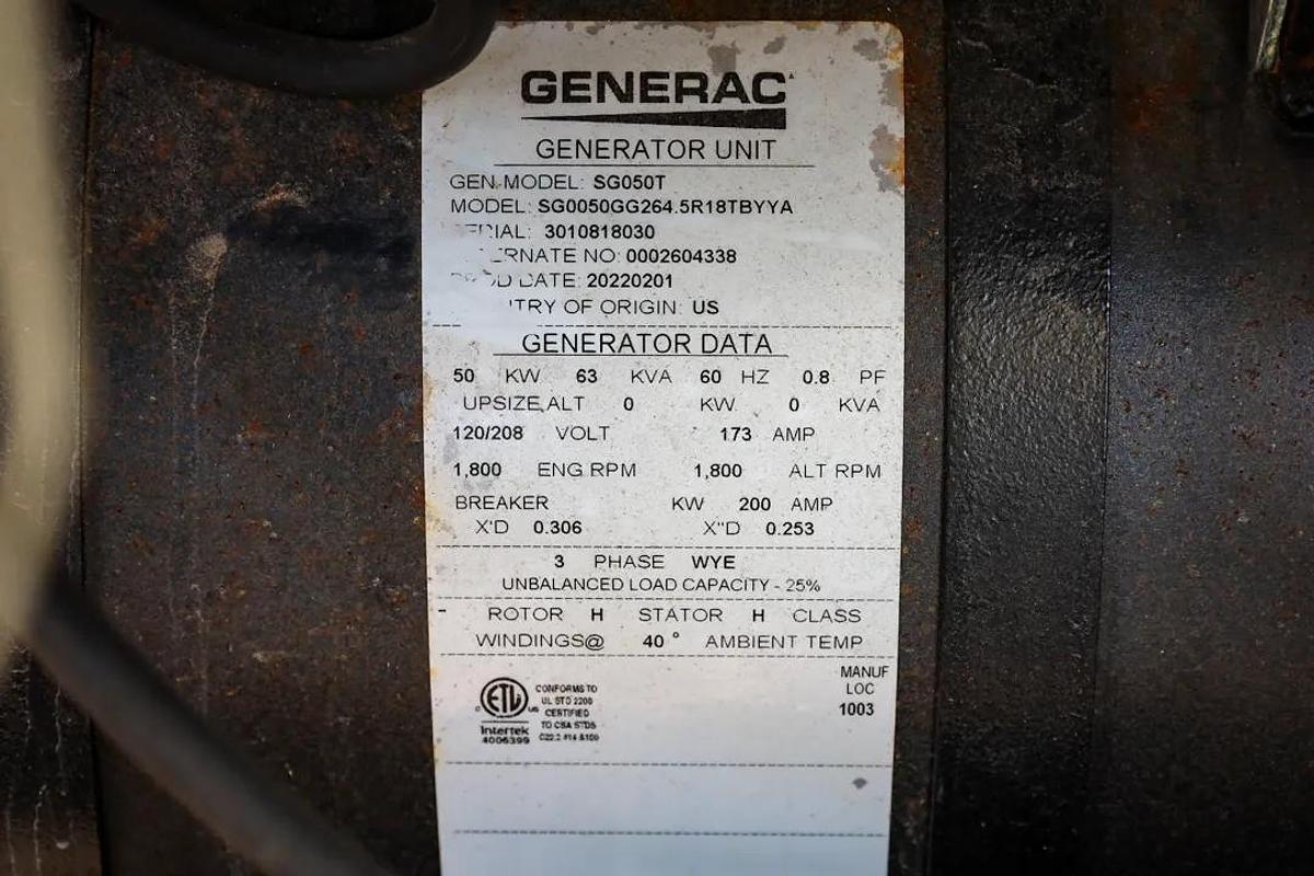 Used 50kW Generac Natural Gas Generator