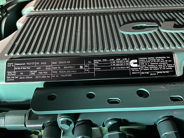 New Cummins DFEK QSX15-G9 Diesel Generator EPA Tier 2, 500 KW