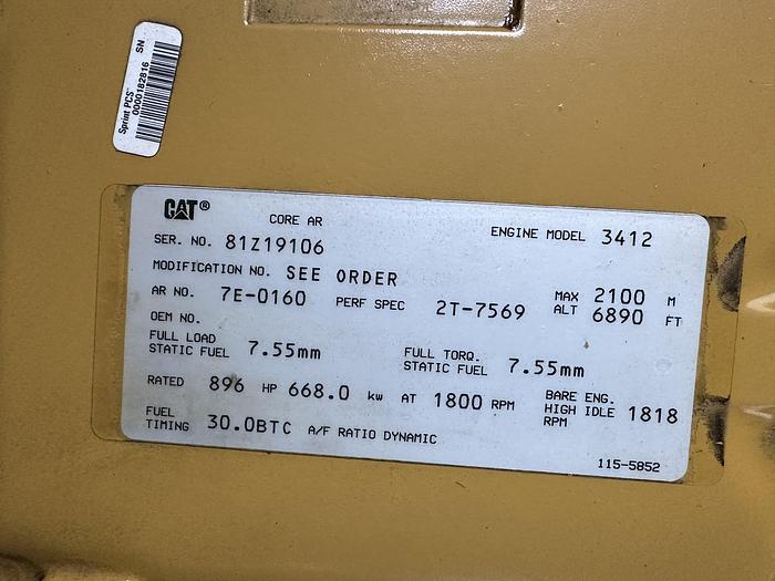 Used Used Caterpillar 3412 Diesel Generator, 1159 Hrs, 600 KW