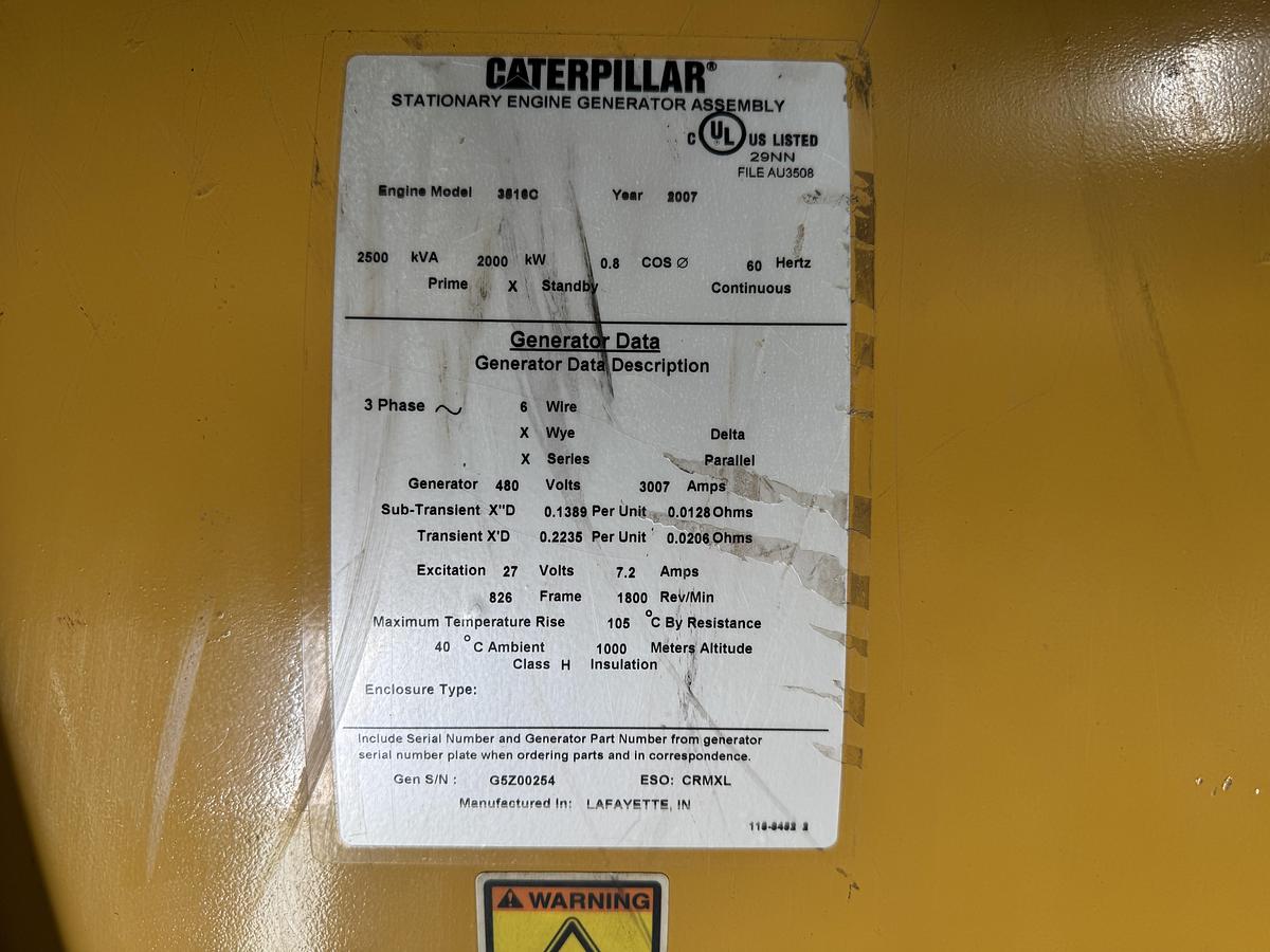 Used Used 2007 Caterpillar 3516C Diesel Generator, 234 Hrs, EPA Tier 2, 2000 KW