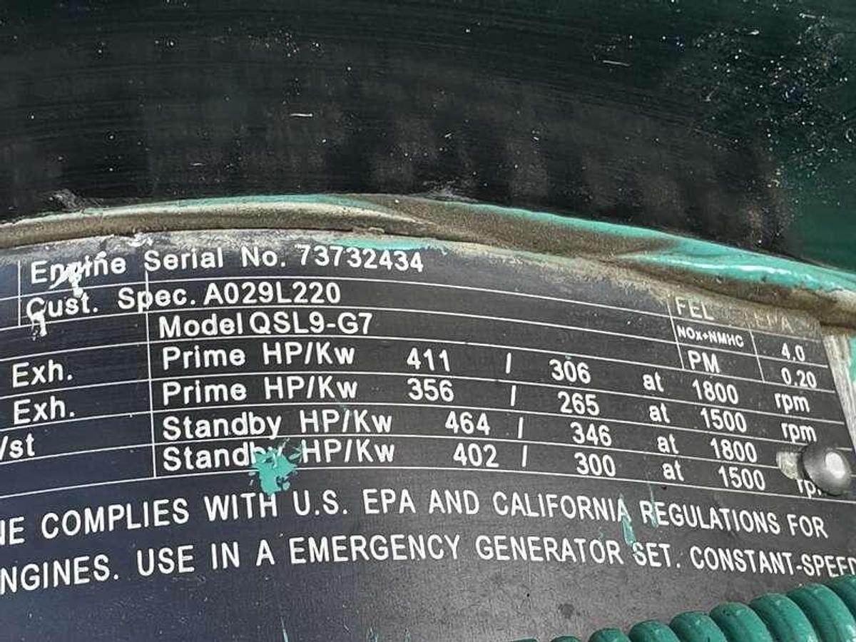 Used Cummins DQDAC QSL9-G7 Diesel Generator, 291 Hrs, EPA Tier 3  300 kW