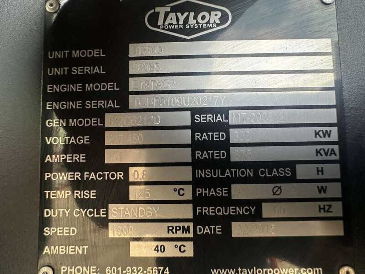 Used Used Taylor TD300 Perkins Engine Diesel Generator, 97 Hrs, EPA Tier 3 300 kW