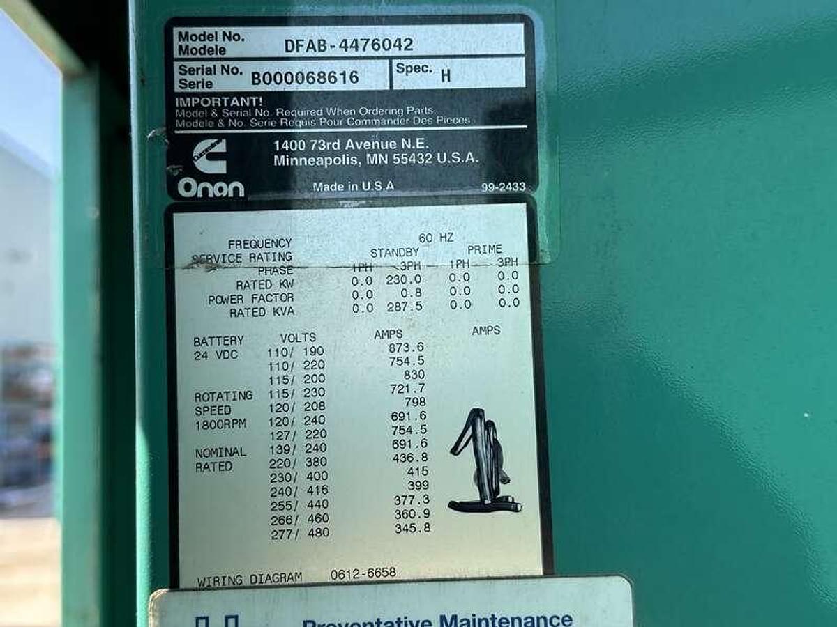 Used Used Cummins DFAB Diesel Generator, 330 Hrs 230 kW