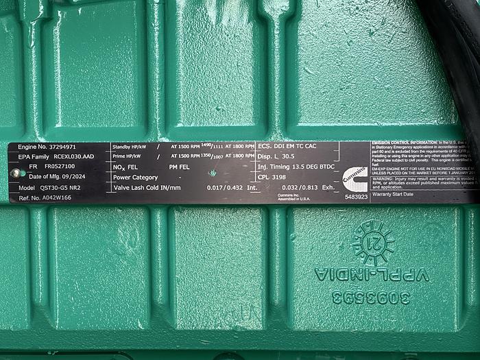 New Cummins DQFAD QST30-G5 NR2 Diesel Generator, EPA Tier 2, 1000 KW