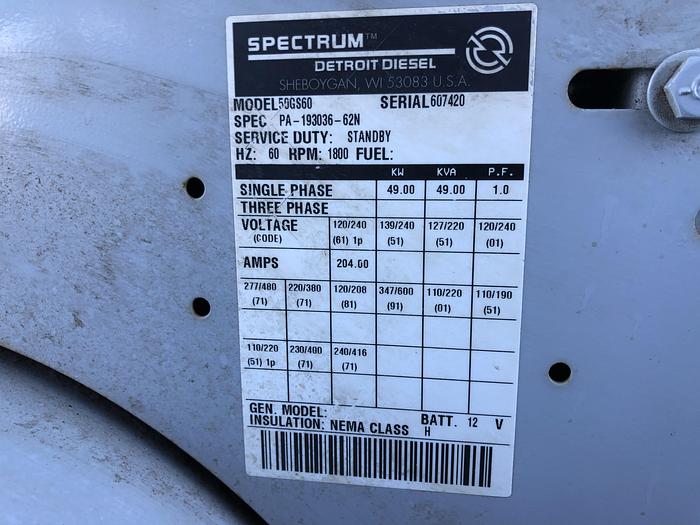 Used Used Detroit Diesel 50GS Natural Gas / Propane Generator 446 Hrs Single Phase, 49 KW