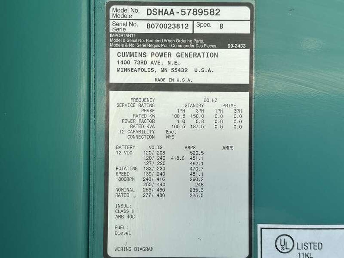 Used Used Cummins DSHAA QSL9-G2 Diesel Generator, 42 Hrs, EPA Tier 3 $29,900 150 kW