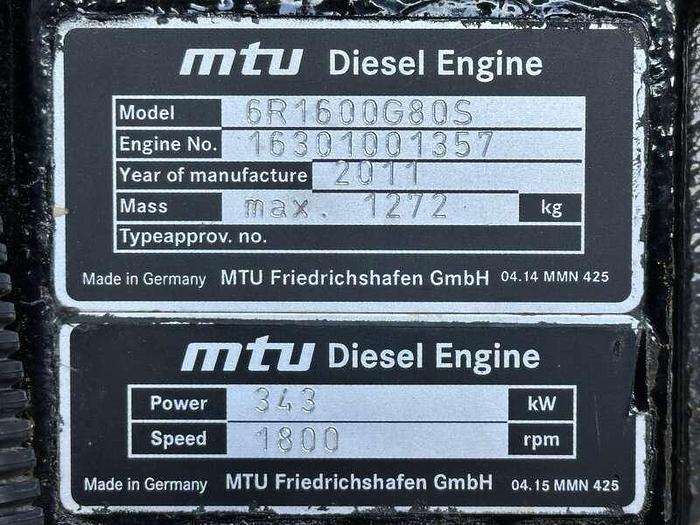 Used MTU 300 kW standby (275 kW prime) diesel generator set, model DS300,