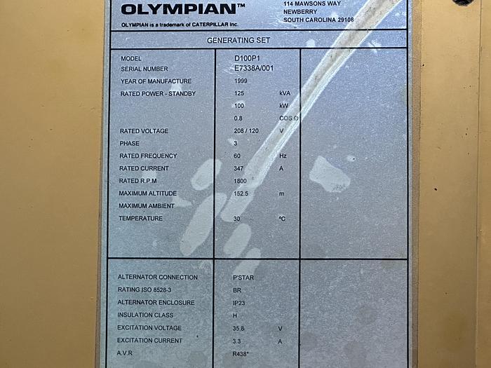 Used Used Caterpillar D100P1 Generator, 692 Hrs, 100 KW