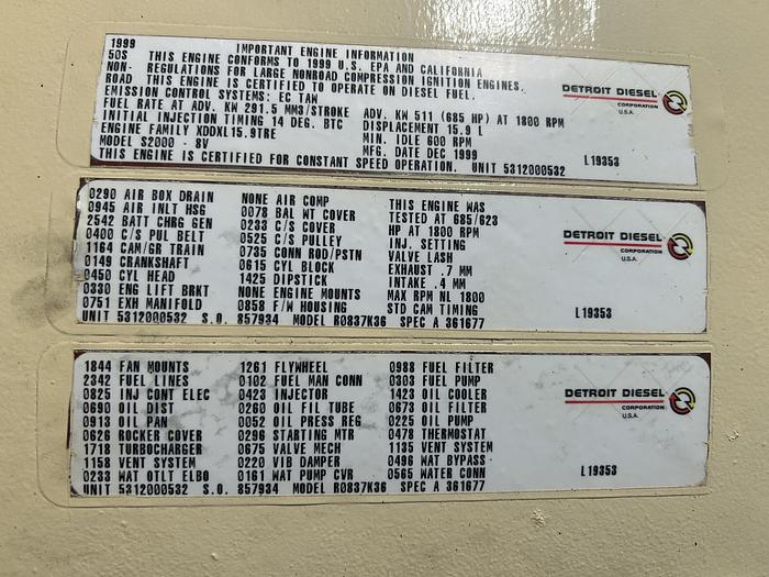 Used Used Kohler 450REOZD4 MTU 8V2000 Diesel Generator, 470 Hrs, 450 KW