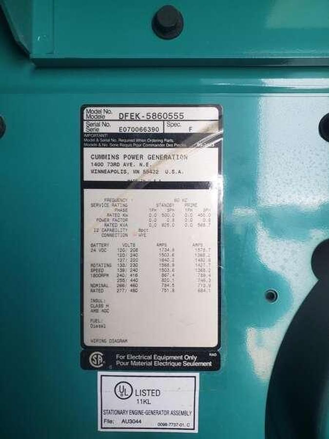 Used Used Cummins DFEK QSX15-G9 NR2 Diesel Generator 366 Hrs EPA Tier 2 500 kW