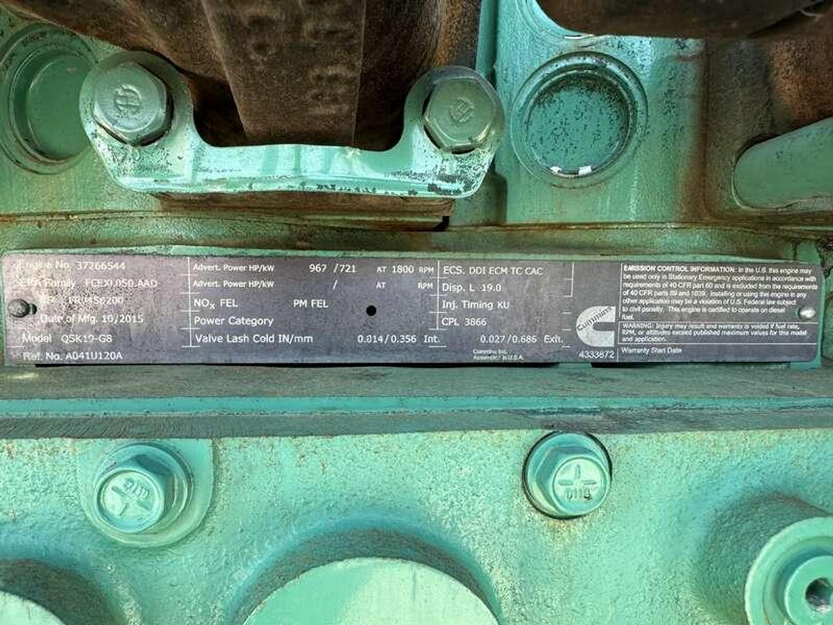 Used Used Cummins DQPAA QSK19-G8 Diesel Generator, 45 Hrs, EPA Tier 2  600 kW
