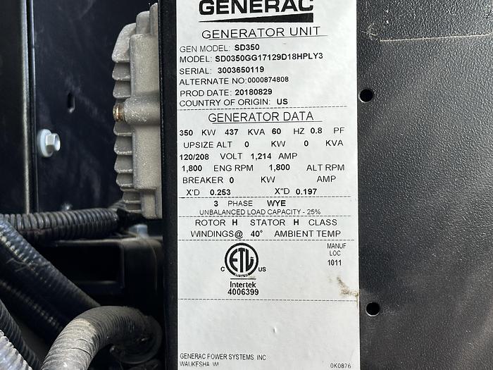 Used Used Generac SD350 Iveco/FPT 12.9L Diesel Generator, 231 Hrs, EPA Tier 3, 350 KW