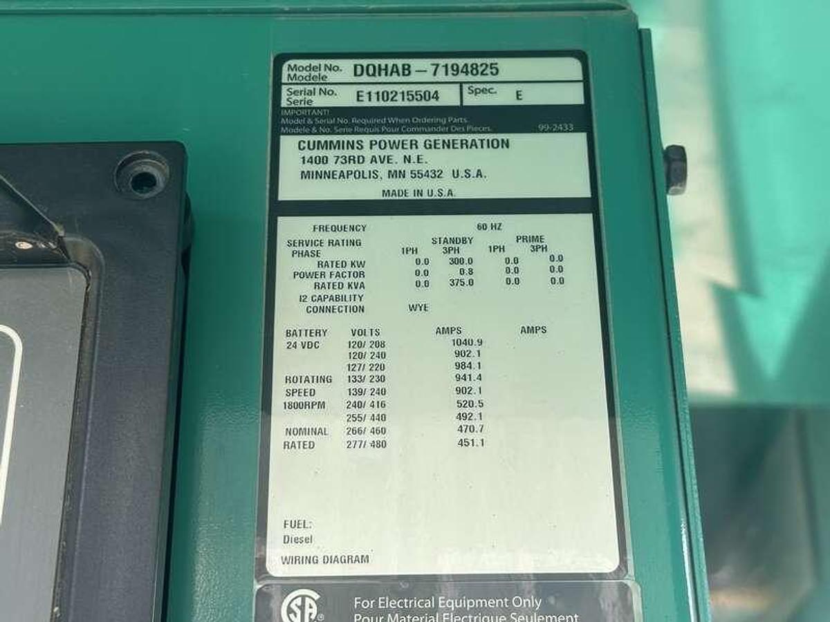 Used Used Cummins DQHAB QSM11-G4 Diesel Generator, 160 Hrs EPA Tier 3 300 k