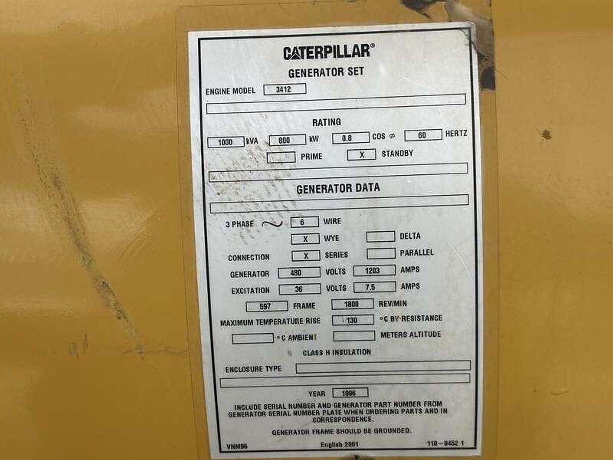 Used Used Caterpillar 3412 Diesel Generator, 1109 Hrs 800 kW