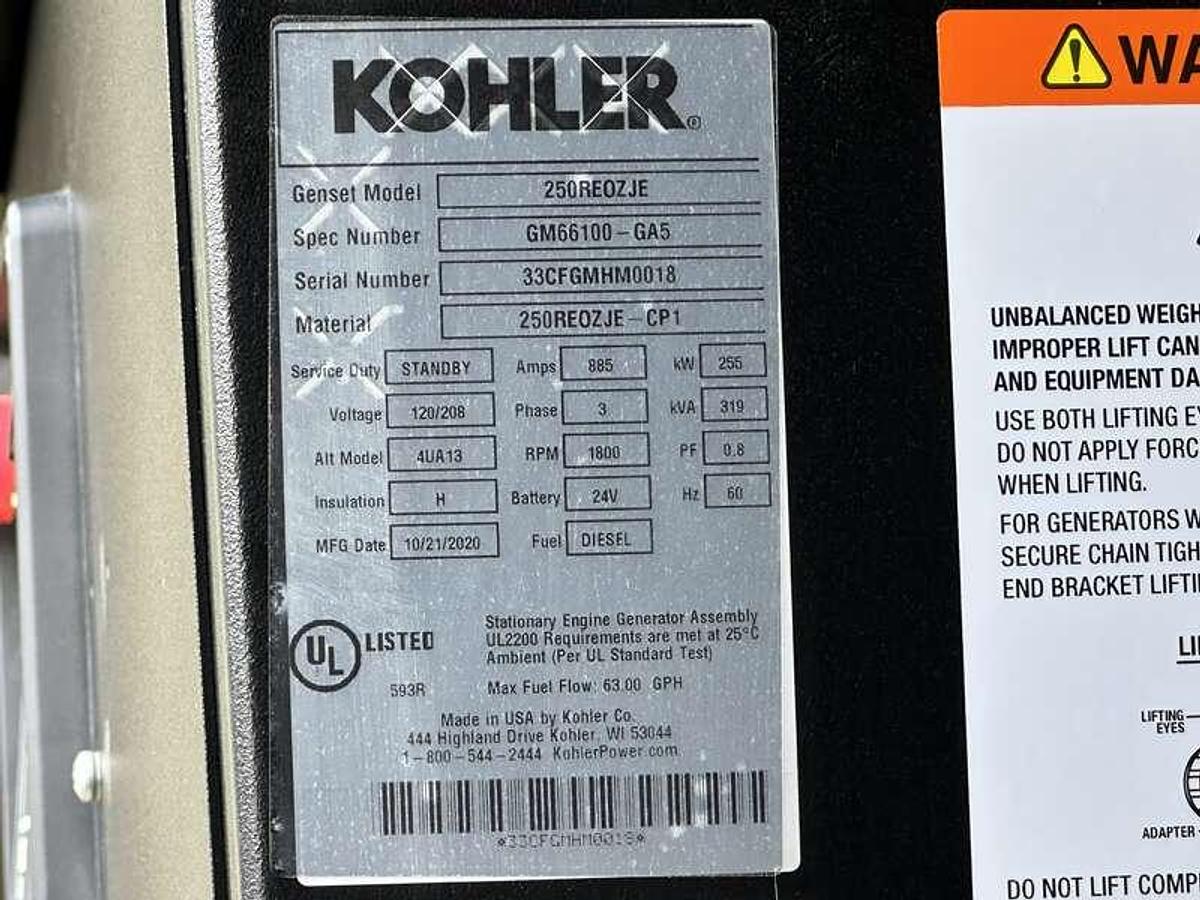 Used Used Kohler 250REOZJE Diesel Generator, 221 Hrs, EPA Tier 3 250 kW