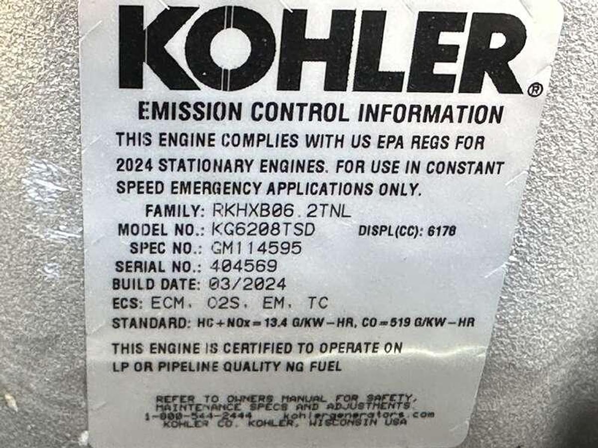 Used Used Kohler KG80 Natural Gas / Propane Generator, 83 Hrs, EPA Certified
