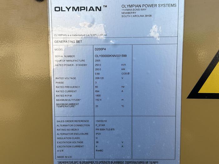 Used Used Caterpillar D200P4 Diesel Generator, 171 Hrs, 200 KW