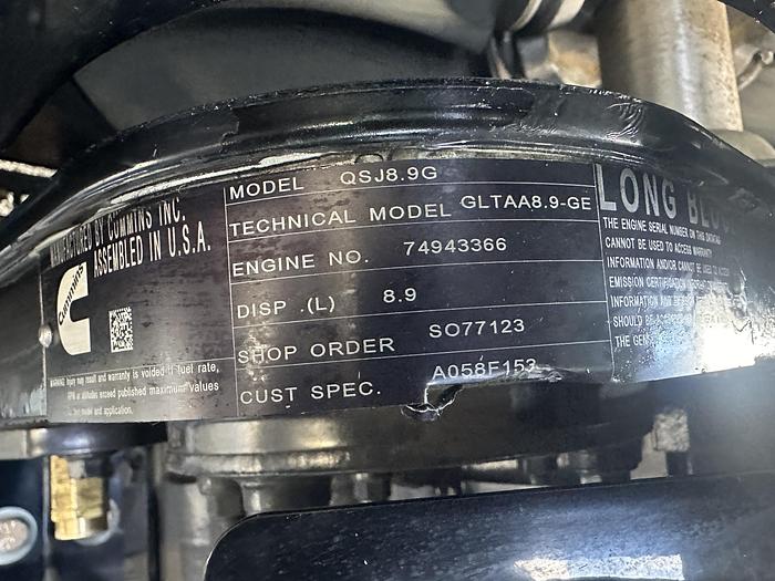 Used Used Cummins C200N6B QSJ8.9G Natural Gas / Propane Generator, 547 Hrs, EPA Certified, 200 KW