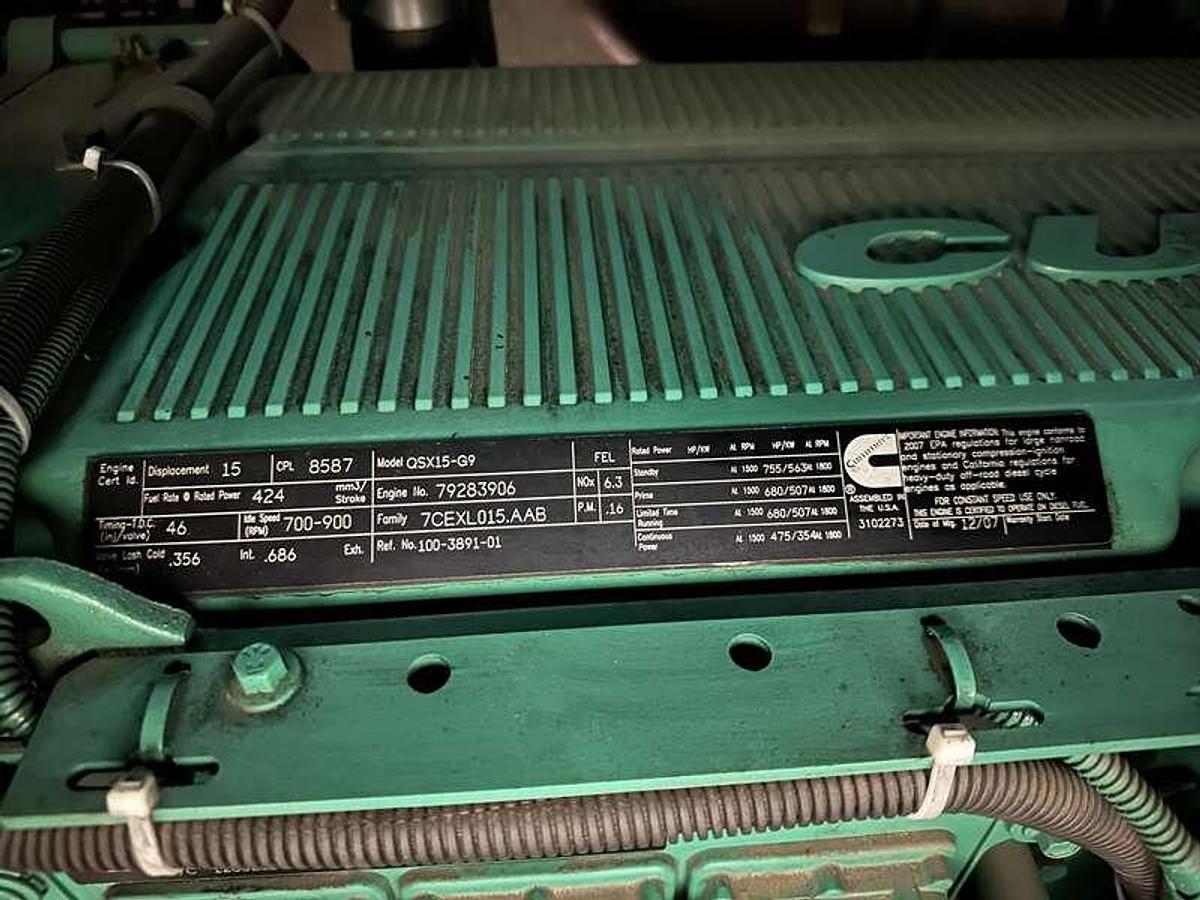 Used Cummins DFEK QSX15-G9 NR2 Diesel Generator, 647 Hrs, EPA Tier 2  500 k