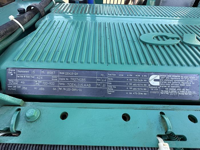 Used Used Cummins DFEJ QSX15-G9 NR2 Diesel Generator 434 Hrs EPA Tier 2, 450 KW