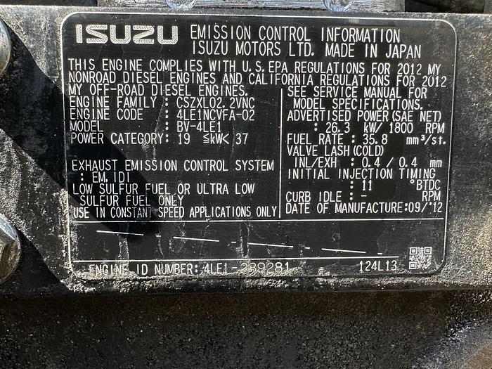 Used Used Winpower DR20 Isuzu BV-4LE1 Rental Grade Diesel Generator 5889 Hrs EPA Tier 3, 20 KW