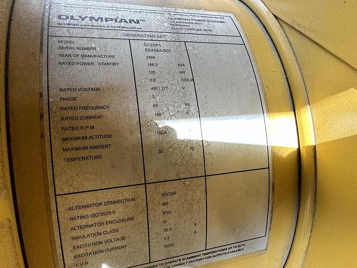 Used Used Caterpillar Olympian D125P1 Diesel Generator, 447 Hrs, 125 KW