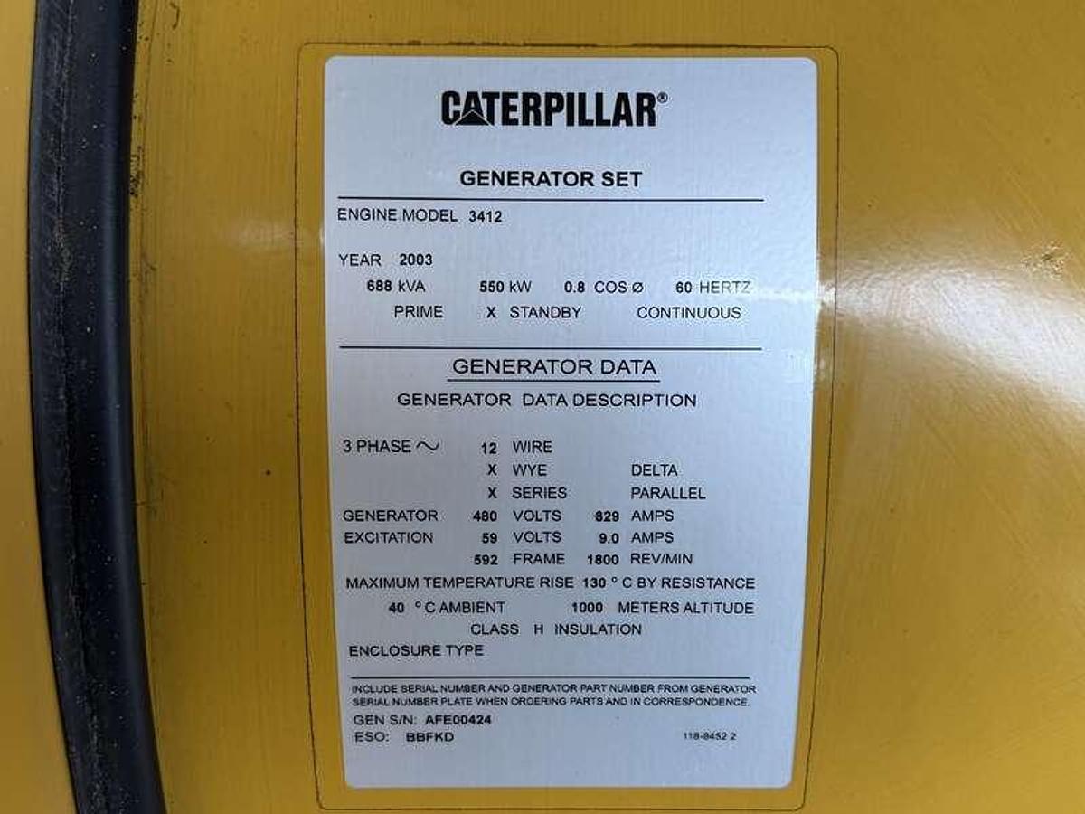 Used Used Caterpillar 3412 Diesel Generator, 465 Hrs  550 kW