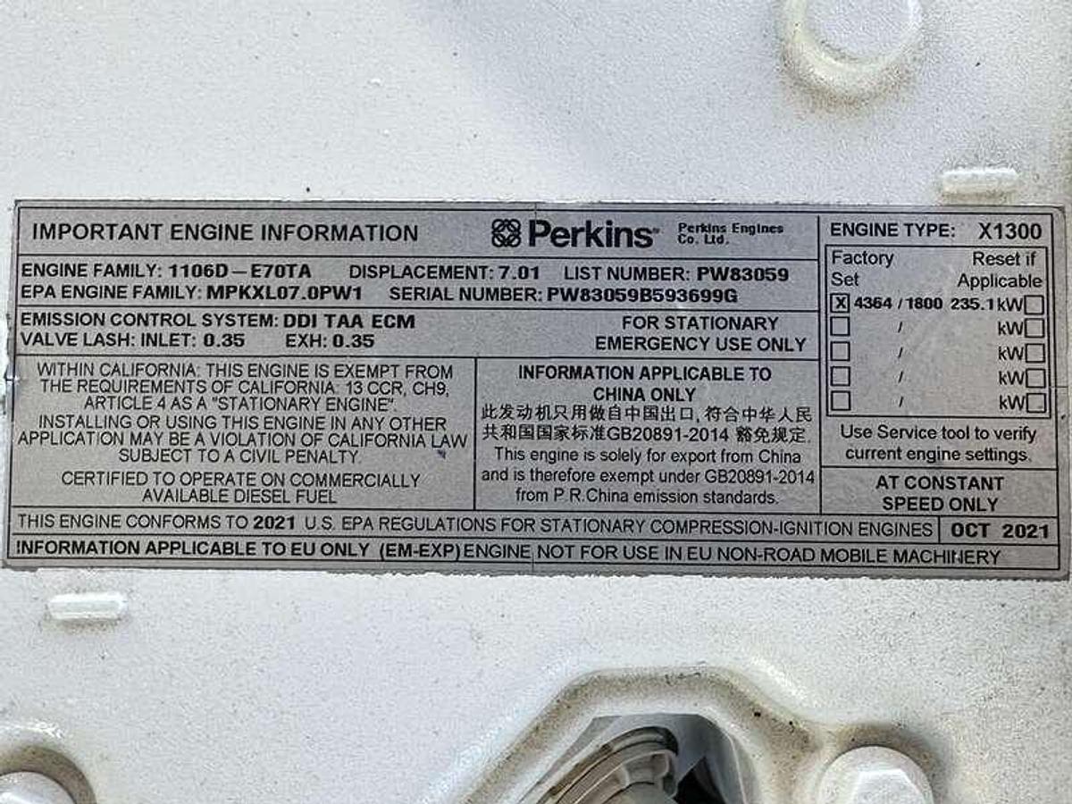 Used Used Blue Star Power Systems PD200 Perkins 1106D-E70TAG5 Diesel Generator, 332 Hrs, EPA Tier 3  200 kW