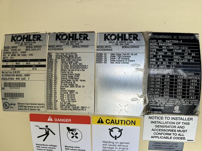 Used Used Kohler 400REOZJ John Deere 6135HF485 Diesel Generator, 381 Hrs, EPA Tier 3, 400 KW