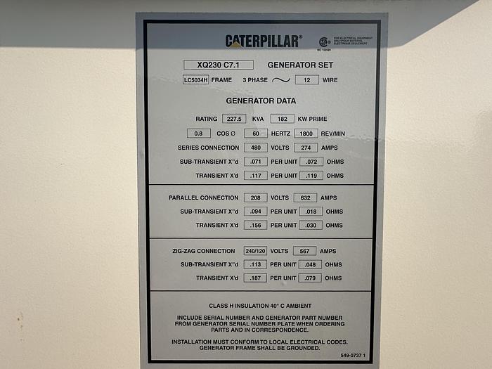 Used Used Caterpillar XQ230 Rental Grade Diesel Generator, 4588 Hrs, EPA Tier 4F, 200 KW