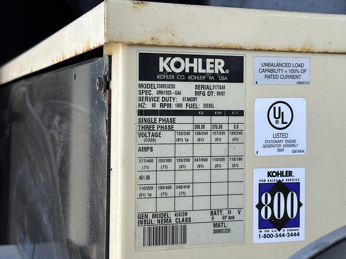 Used Used Kohler 300REOZDD Detroit Diesel Series 60 14L Diesel Generator, 440 Hrs, EPA Tier 3, 300 KW