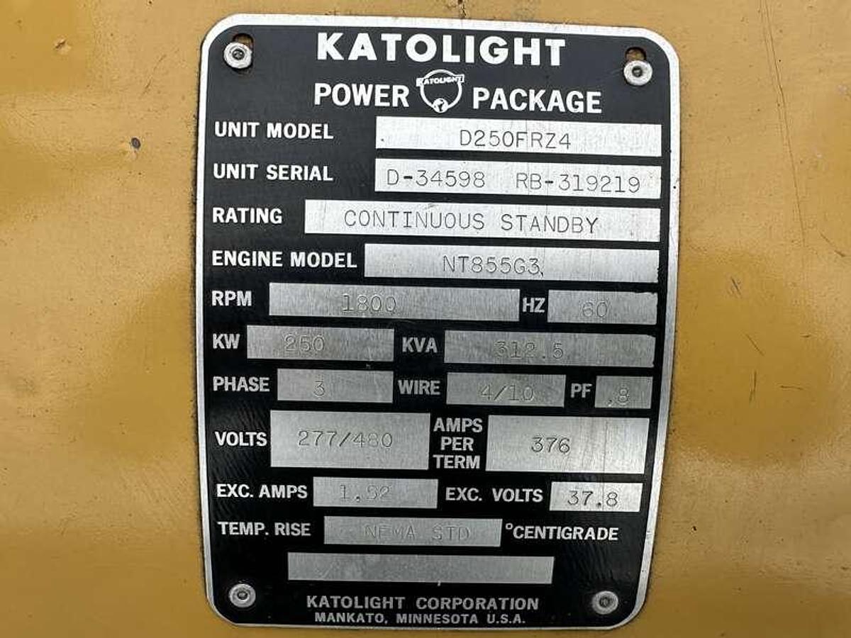 Used Used Katolight D250FRZ4 Diesel Generator, 681 Hrs $15,900 250 kW