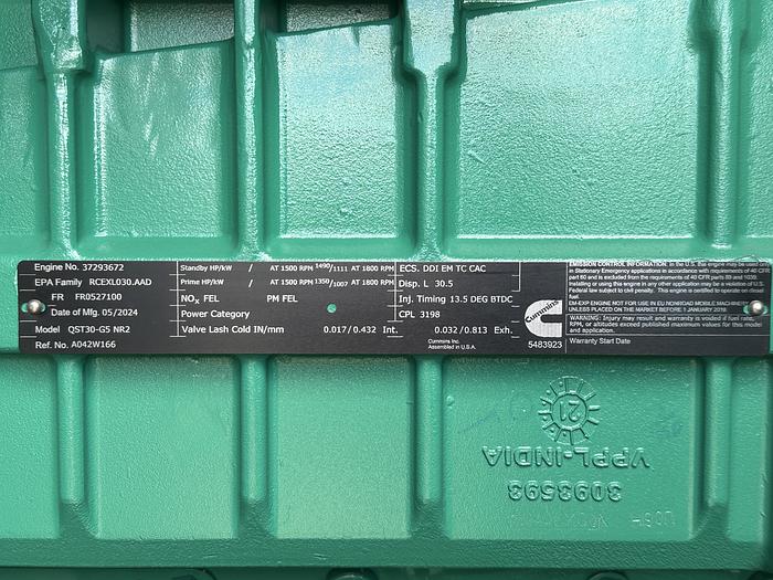 New Cummins DQFAD QST30-G5 NR2 Diesel Generator, EPA Tier 2, 1000 KW