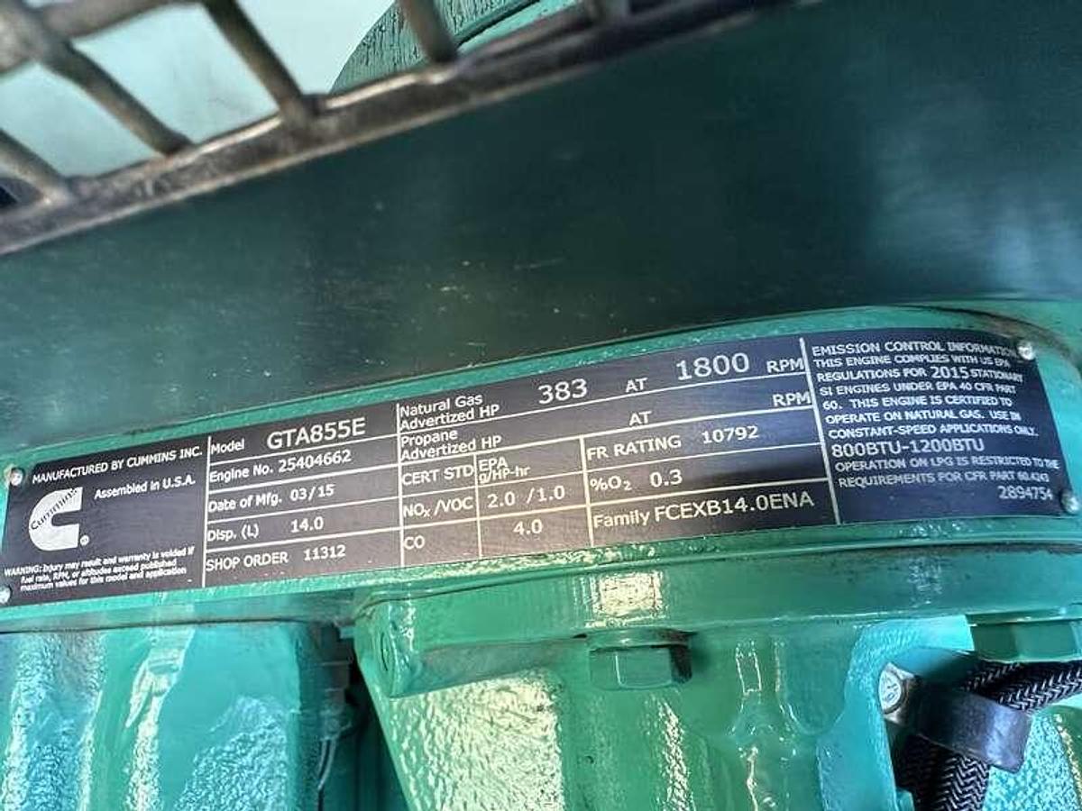 Used Used Cummins GFBC GTA855-G3 Natural Gas Generator, 124 Hrs 250 kW