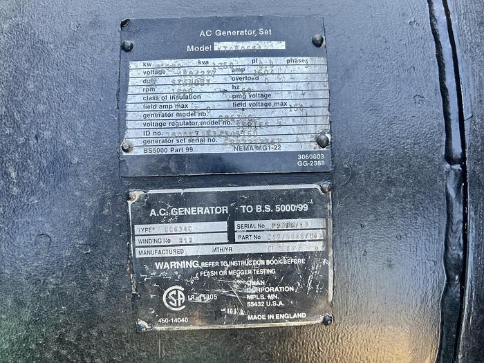 Used Used MTU 16V2000 Diesel Generator, 17,596 Hrs, 1000 KW