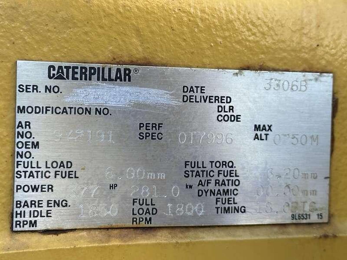 Used Used Caterpillar 3306B Diesel Generator, 1102 Hrs 250 kW