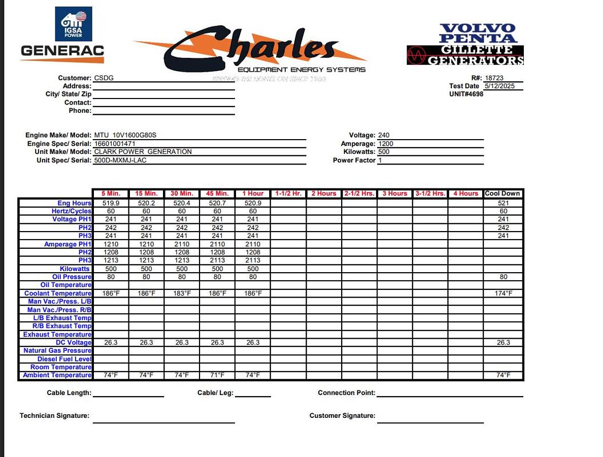 Used Used MTU DS00500 10V1600G80S Diesel Generator, 585 Hrs, EPA Tier 2  500 kW