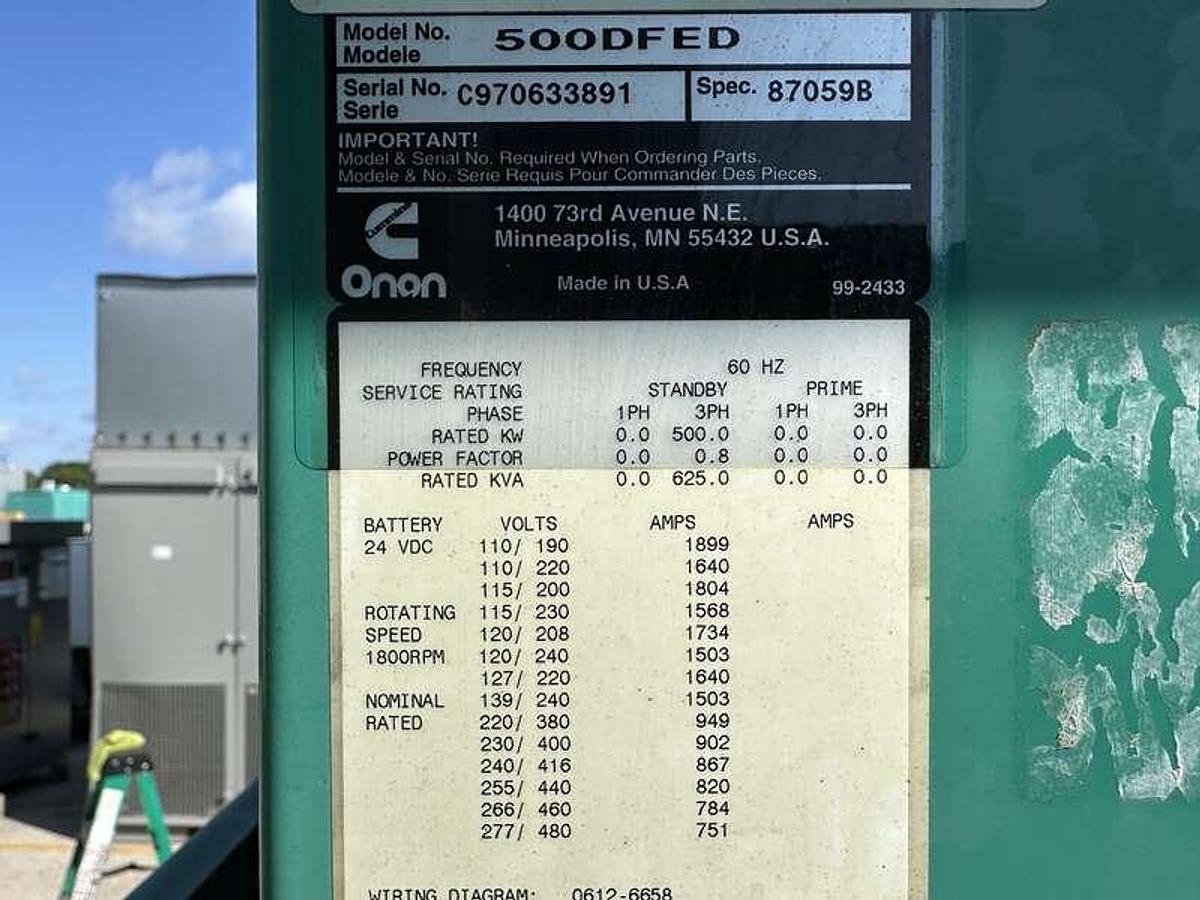 Used Used Cummins DFED KTA19-G4 Diesel Generator, 82 Hrs 500 kW