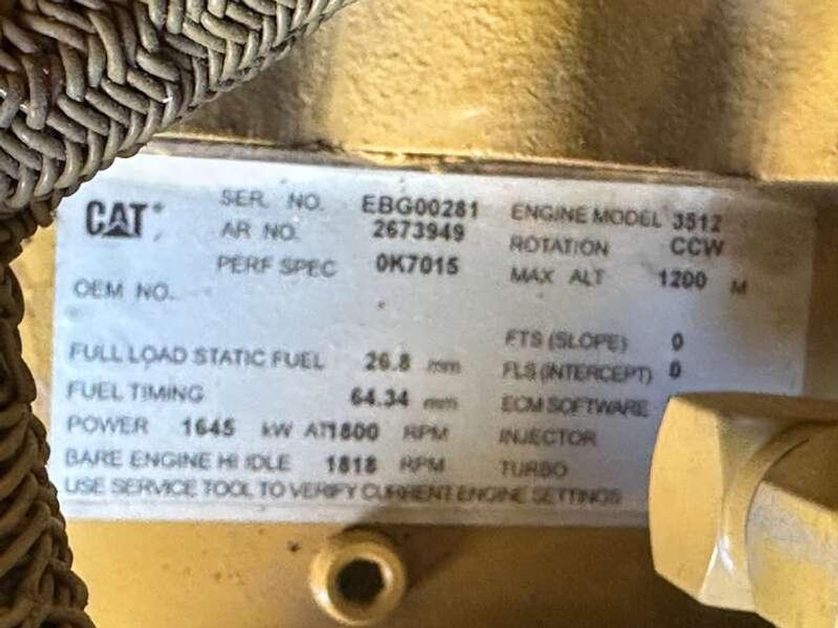 Used Used Caterpillar 3512C Diesel Generator, 591 Hrs, EPA Tier 2 1500 kW