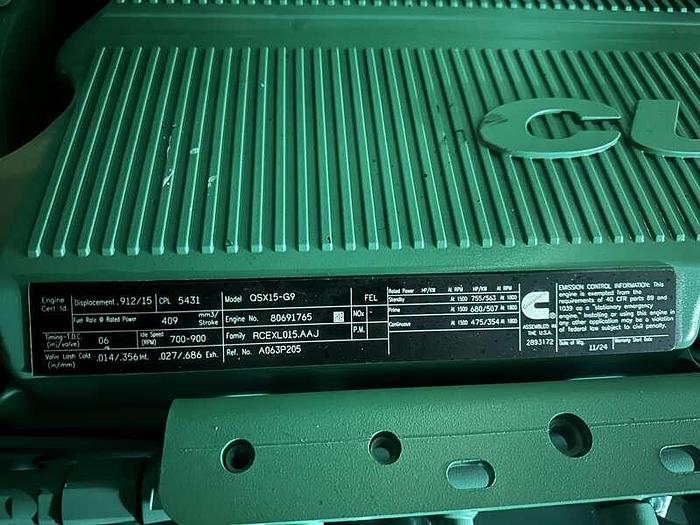 Used New Cummins 500 kW standby (455 kW prime) diesel generator set, model DFEK, SN-A250405984