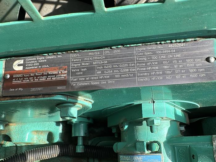 Used Used Cummins DGDB 6BT5.9-G6 Diesel Generator, 265 Hrs, 100 KW