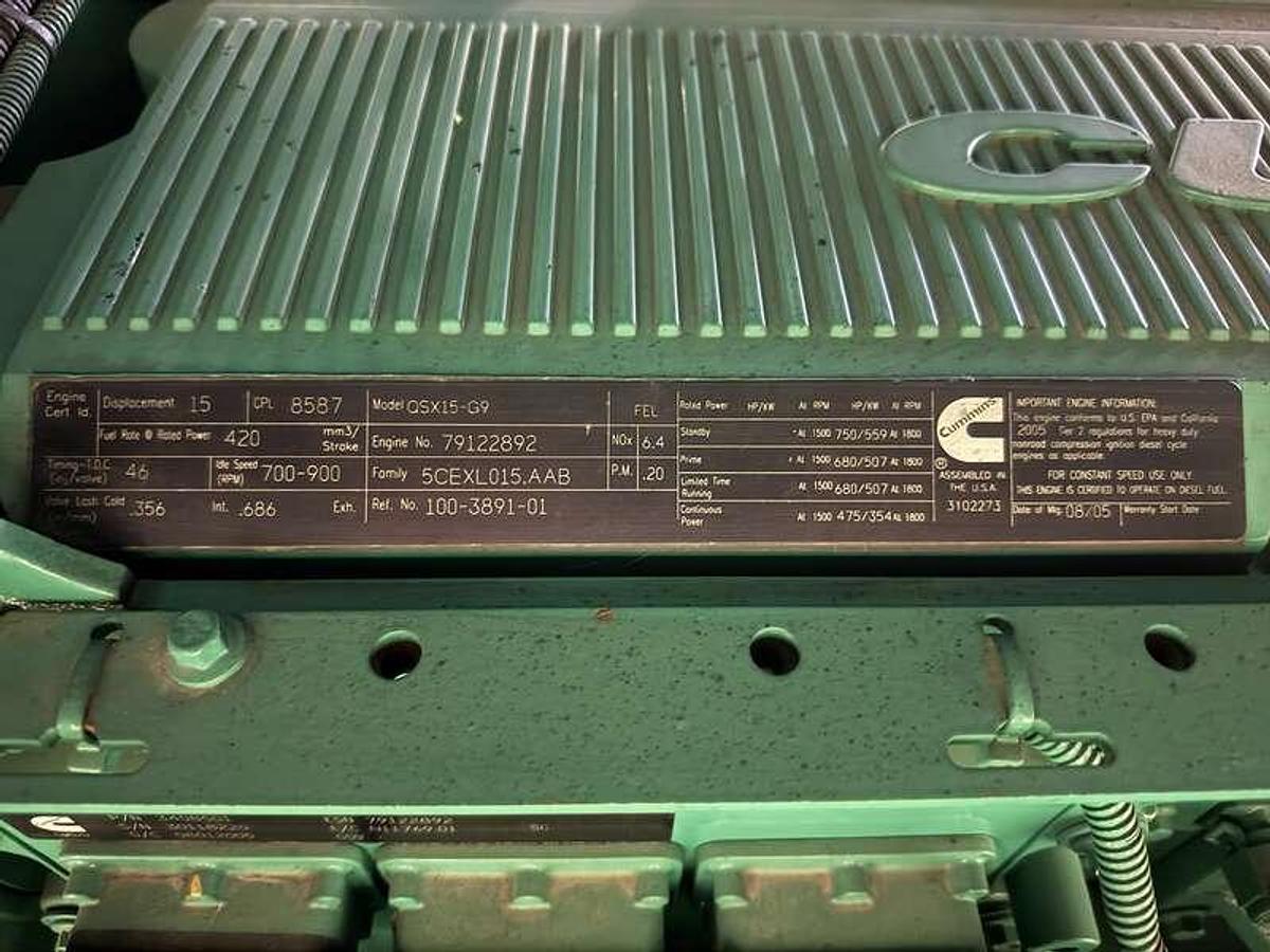 Used Cummins DFEK QSX15-G9 Diesel Generator, 371 Hrs, EPA Tier 2 500 kW