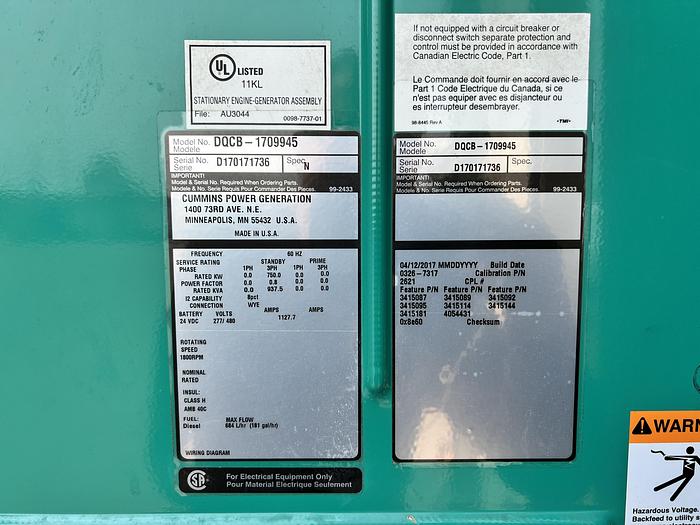 Used Used Cummins DQCB QSK23-G7 NR2 Diesel Generator, 205 Hrs, EPA Tier 2, 750 KW