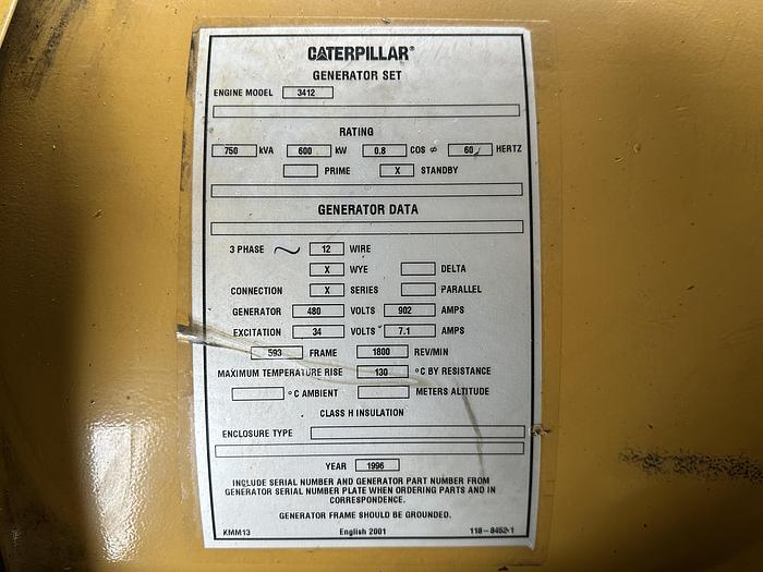 Used Used Caterpillar 3412 Diesel Generator, 1159 Hrs, 600 KW