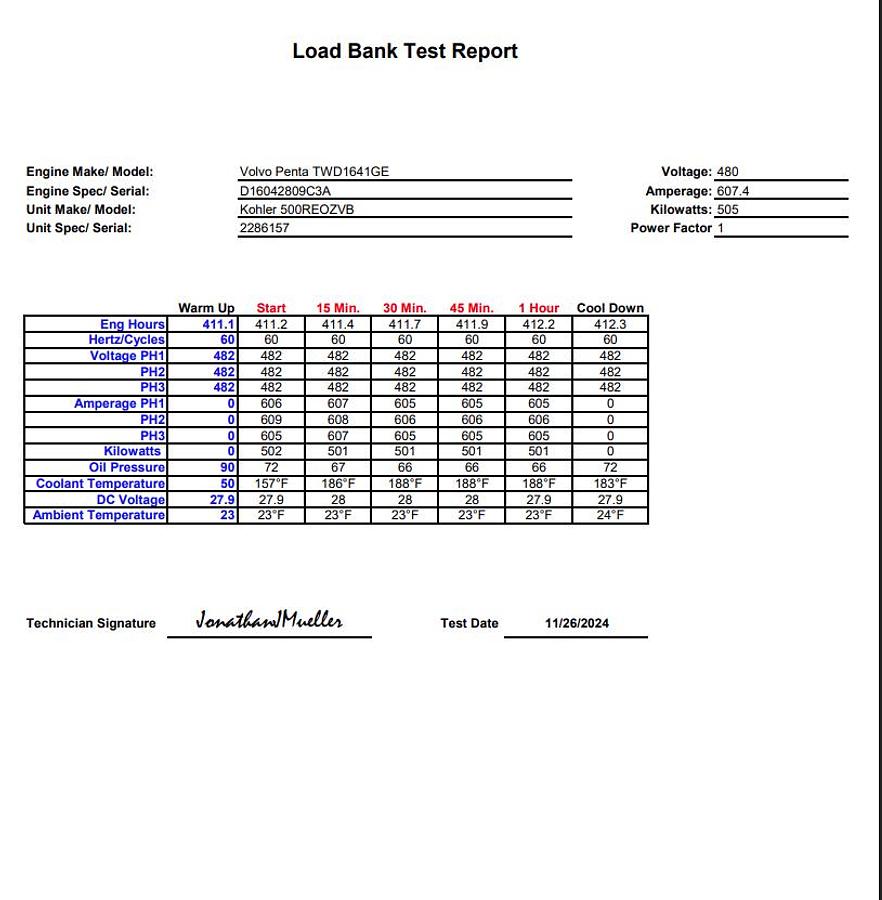 Used 2010 USED Kohler 505 kW standby (450 kW prime) diesel Generator, model 500REOZVB