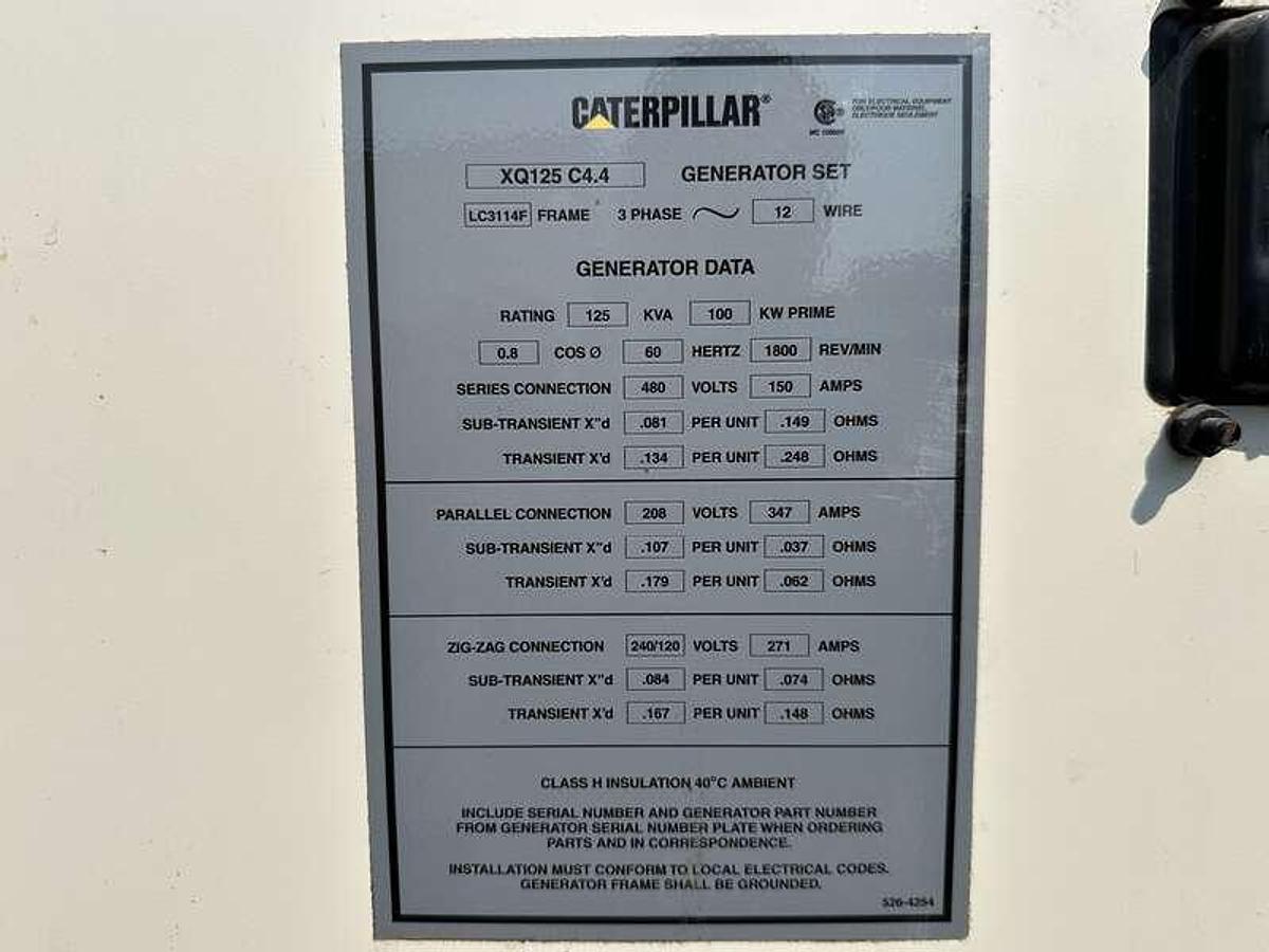 Used Used Caterpillar XQ125 Rental Grade Diesel Generator 5320 Hrs EPA Tier 4F 110 kW