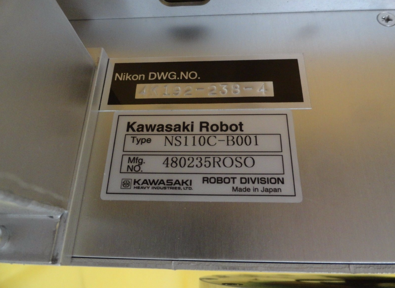 Used Kawasaki NS110C-B001 Chuck Box Robot 4K192-238-4 NSR-S307E DUV Cut Cables As-Is